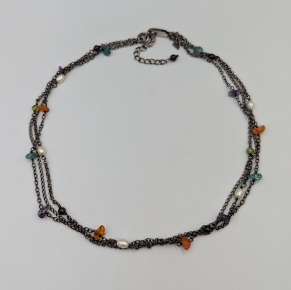 SILPADA 925 STERLING SILVER NECKLACE N1613 TRIPLE STRAND Pearl Multi Gemstones - Picture 4 of 10